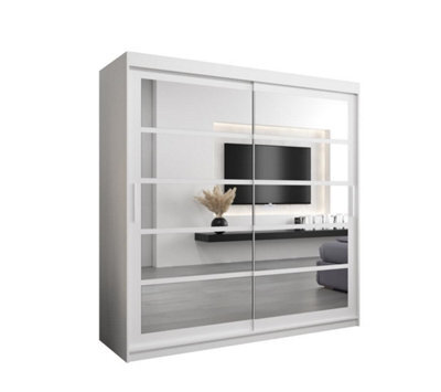 Arte Elegant White Sliding Door Wardrobe H2000mm W2000mm D620mm With Mirrored Panels And Silver Handles - image 1