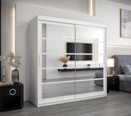 Arte Elegant White Sliding Door Wardrobe H2000mm W2000mm D620mm With Mirrored Panels And Silver Handles - thumbnail 2
