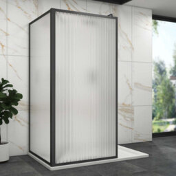 Royal Bathrooms Luxor 2 Sided Walk In Wet Room Fluted Shower Enclosure With 1200 X 800mm Stone Tray & Matt Black Frame 8mm Easy Clean Glass - thumbnail 1