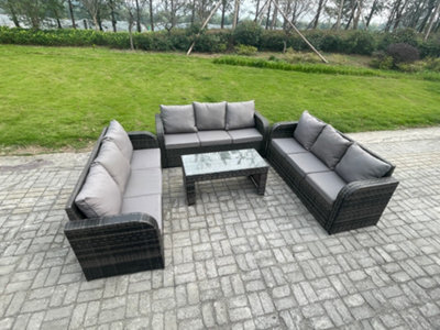 Fimous Outdoor Lounge Sofa Set 9 Seater Rattan Garden Furniture Set With Rectangular Coffee Table 3 Seater Sofa Dark Grey Mixed - image 1