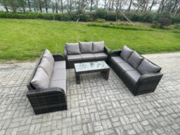 Fimous Outdoor Lounge Sofa Set 9 Seater Rattan Garden Furniture Set With Rectangular Coffee Table 3 Seater Sofa Dark Grey Mixed - thumbnail 1