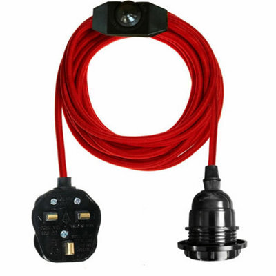 Ledsone Ceiling Pendant Lighting Fitting E27 Lamp Holder 2M Fabric Cable 3 Pin Plug In Pendant With Dimmer Switch (Red) - image 1