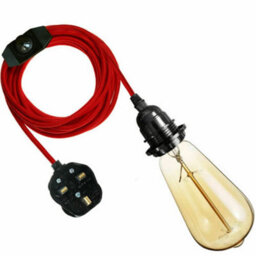 Ledsone Ceiling Pendant Lighting Fitting E27 Lamp Holder 2M Fabric Cable 3 Pin Plug In Pendant With Dimmer Switch (Red) - thumbnail 4
