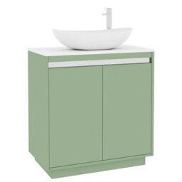 Royal Bathrooms Orion 800mm Mint Sage Floor Standing Plain White Countertop Vanity Unit 2 Door With Cesar Basin & Chrome Accent Trim - thumbnail 6