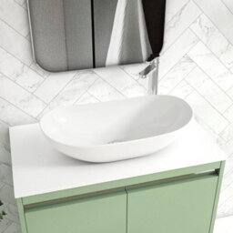 Royal Bathrooms Orion 800mm Mint Sage Floor Standing Plain White Countertop Vanity Unit 2 Door With Cesar Basin & Chrome Accent Trim - thumbnail 5