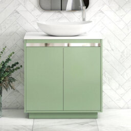 Royal Bathrooms Orion 800mm Mint Sage Floor Standing Plain White Countertop Vanity Unit 2 Door With Cesar Basin & Chrome Accent Trim