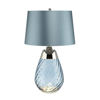 Luminosa Lighting Elstead Lena 2 Light Small Blue Table Lamp, Blue-Tinted Glass , Duck Egg Blue Shade, E27 - image 1