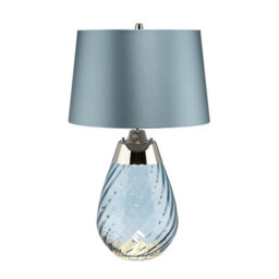Luminosa Lighting Elstead Lena 2 Light Small Blue Table Lamp, Blue-Tinted Glass , Duck Egg Blue Shade, E27 - thumbnail 1