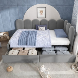 Btm 3Ft Upholstered Daybed 90X190 Cm, Kids Sofa Bed With Drawer Storage, Slatted Frame, Velvet, Grey, No Mattress - thumbnail 8