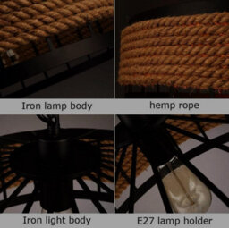 Hemp Rope Pendant Lamp 40Cm Light Fitting Lighting Kit 1M Cable With Chain Hanging E27 Holder Lamp - thumbnail 6