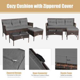 Costway 3 Pcs Patio Rattan Conversation Set Garden Corner Sofa Set W/ Coffee Table-Grey - thumbnail 8