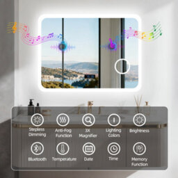 Luvodi 80X60Cm Smart Led Bathroom Mirror With Bluetooth Speaker, Digital Display, 3X Magnifier - thumbnail 6