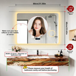 Luvodi 80X60Cm Smart Led Bathroom Mirror With Bluetooth Speaker, Digital Display, 3X Magnifier - thumbnail 9
