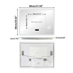 Luvodi 80X60Cm Smart Led Bathroom Mirror With Bluetooth Speaker, Digital Display, 3X Magnifier - thumbnail 2
