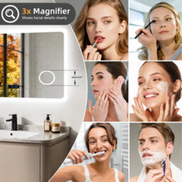 Luvodi 80X60Cm Smart Led Bathroom Mirror With Bluetooth Speaker, Digital Display, 3X Magnifier - thumbnail 3