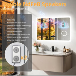 Luvodi 80X60Cm Smart Led Bathroom Mirror With Bluetooth Speaker, Digital Display, 3X Magnifier - thumbnail 4