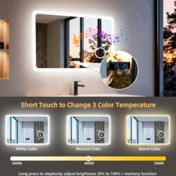 Luvodi 80X60Cm Smart Led Bathroom Mirror With Bluetooth Speaker, Digital Display, 3X Magnifier - thumbnail 5