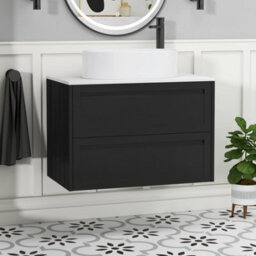 Royal Bathrooms Royal Bathroom Elmore 800mm Matt Nocturne Black Wall Mounted Countertop Bathroom Vanity Unit 2 Drawer With Peak Basin - thumbnail 1
