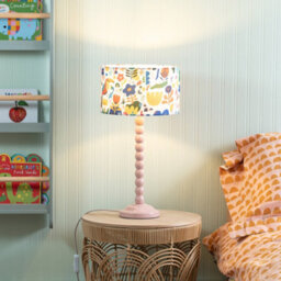 ValueLights Rose Pink Bobbin Stem Table Lamp With Jungle Drum Shade For Living Room Bedroom