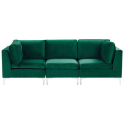 Beliani Modular Sofa 3 Seater Evja Velvet Green - thumbnail 1