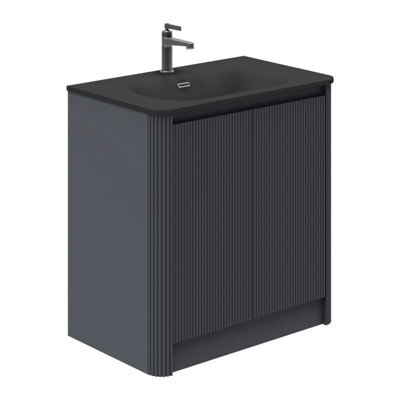 Plum&clay Isla Ribbed Fluted Grey Freestanding Bathroom Vanity Unit & Black Basin Set (W)800mm - image 1