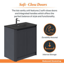 Plum&clay Isla Ribbed Fluted Grey Freestanding Bathroom Vanity Unit & Black Basin Set (W)800mm - thumbnail 4