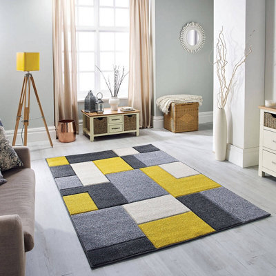 Modern Easy To Clean Geometric Yellow Rug For Dining Room-160Cm X 230Cm - image 1