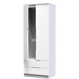 Messina Ready Assembled Modern Gloss White 2 Drawer Tall Double Wardrobe (H)1970mm (W)770mm (D)530mm - thumbnail 2