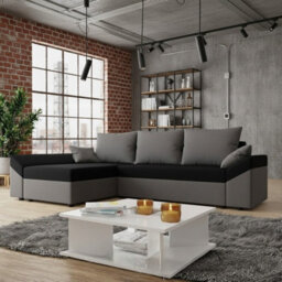 Dante L Modern Corner Sofa Bed Universal L Shape Couch With Guest Sleep Function Storage Durable Fabric Light Grey And Black - thumbnail 1