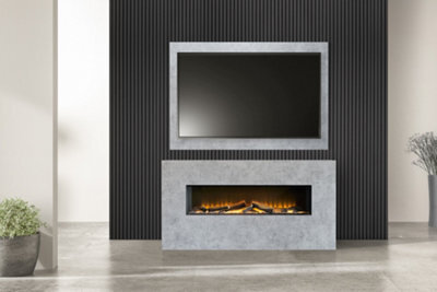 Acantha Bloc Pre-Built Fully Inset Media Wall Suite & Tv Board In Concrete Effect - image 1