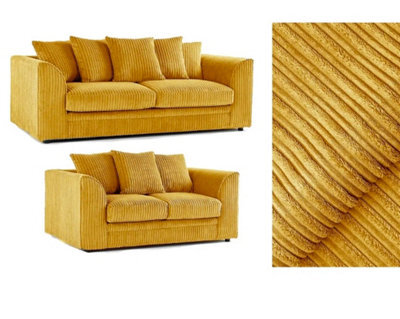 Sofaselectionuk Ltd Jumbo Cord 3+2 Seater Sofa Set Supreme Comfort Duo In Mustard Colour,soft Cord Upholstery For Stylish Living And Relaxation.