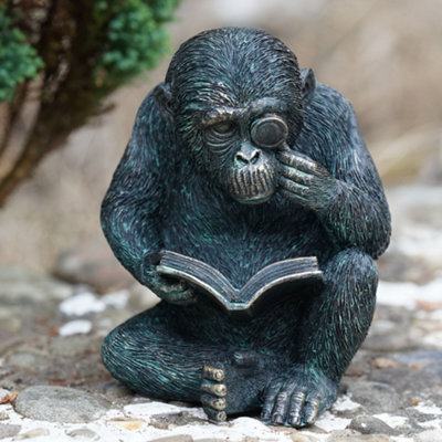 Burgess Studious Ape Resin Monkey Statue Bronze Finish Home Outdoor Garden Ornament Chimp Sculpture Vintage Style Reading Gift - image 1