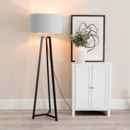 Valuelights Lottie Black Wood Tripod Floor Lamp With Grey/gold Drum Shade - Led Bulb Included - thumbnail 1