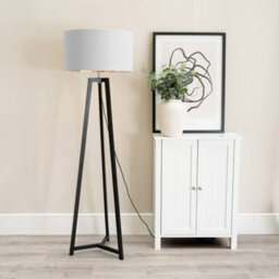 Valuelights Lottie Black Wood Tripod Floor Lamp With Grey/gold Drum Shade - Led Bulb Included - thumbnail 3