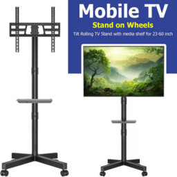 ATEK Mobile Tv Stand On Wheels For 23 To 60 Inch Screens, Portable Rolling Tv Trolley Stand Media Shelf, Max Vesa 400X400mm, Load 25Kg - thumbnail 2