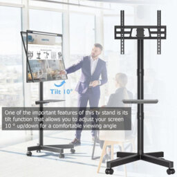 ATEK Mobile Tv Stand On Wheels For 23 To 60 Inch Screens, Portable Rolling Tv Trolley Stand Media Shelf, Max Vesa 400X400mm, Load 25Kg - thumbnail 3