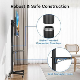 ATEK Mobile Tv Stand On Wheels For 23 To 60 Inch Screens, Portable Rolling Tv Trolley Stand Media Shelf, Max Vesa 400X400mm, Load 25Kg - thumbnail 7