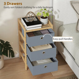 Homcom Chest Of Drawers, 3 Drawers Dresser With Bamboo Frame, Light Grey - thumbnail 4