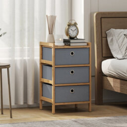Homcom Chest Of Drawers, 3 Drawers Dresser With Bamboo Frame, Light Grey