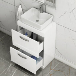 Royal Bathrooms 600mm Floor Standing Vanity Unit 2 Drawer Gloss White & Countertop Basin - Cube - thumbnail 3