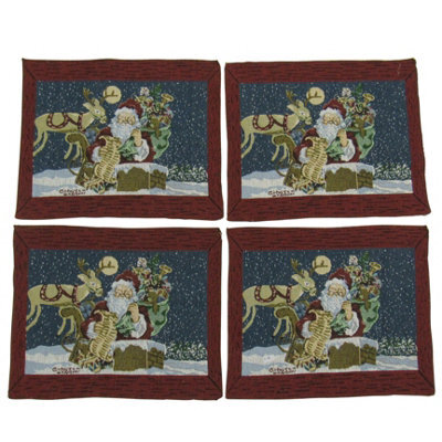 SecureFix Direct Christmas Table Place Mats X4 (Xmas Festive Fabric Red Santa Decoration) - image 1