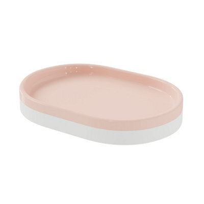 GoodHome Koros Gloss & Matt White & Blush Pink Ceramic Soap Dish - image 1