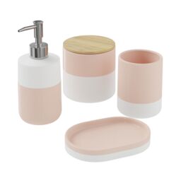 GoodHome Koros Gloss & Matt White & Blush Pink Ceramic Soap Dish - thumbnail 3
