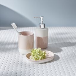 GoodHome Koros Gloss & Matt White & Blush Pink Ceramic Soap Dish - thumbnail 4