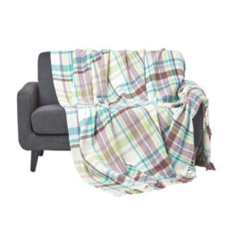 Homescapes Green Tartan 100% Cotton Falun Throw With Tassels, 225 X 255 Cm