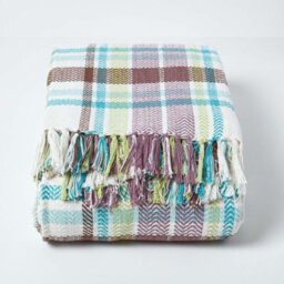 Homescapes Green Tartan 100% Cotton Falun Throw With Tassels, 225 X 255 Cm - thumbnail 2