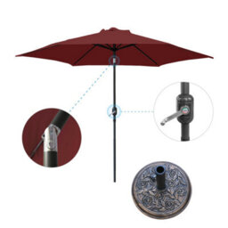 VRUC 2.5M Wine Red Outdoor Parasol - Crank Up & Tilt Garden Parasol Umbrella And Base