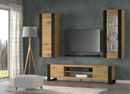 Arte Mondi B Living Room Entertainment Unit Furniture Set H1720mm W1880mm D400mm - Modern Industrial Oak Artisan Finish