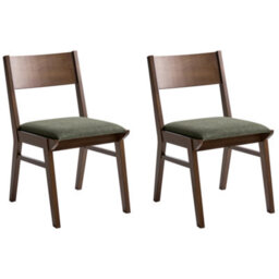 Beliani Set Of 2 Dining Chairs Enola Wood Dark Green/ Brown