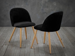 LPD Venice Black Velvet Dining Chairs - Luxurious Comfort With Stylish Oak-Effect Legs (Set Of 2) - thumbnail 5